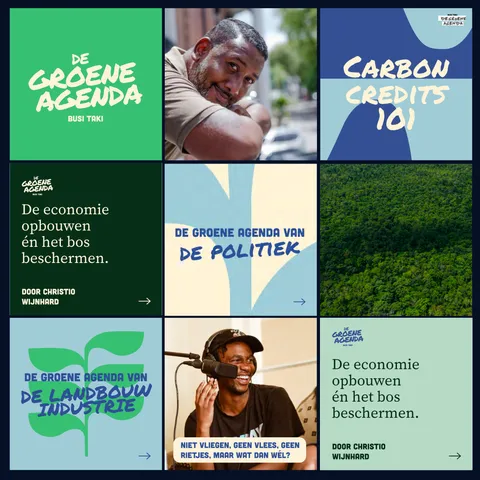 Grid of season 5 episode tiles, with titles such as “Carbon credits 101”, “De groene agenda van de politiek” and “De groene agenda van de landbouwindustrie”