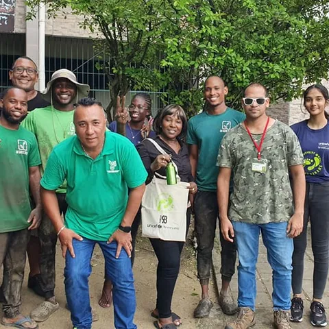 The project team from Forest93, the Ministry of Agriculture and Tiny Gardens Suriname