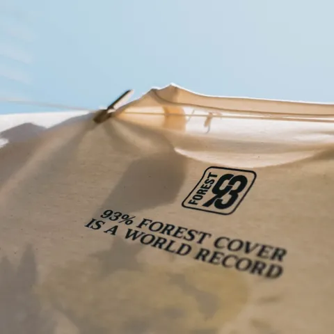 The t-shirt pegged to a line, printed with the Forest93 logo and the line "93% forest cover is a world record"
